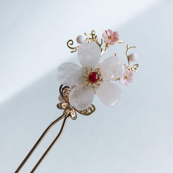 天然石ローズクォーツの桜のかんざし 和装髪飾り　簪　二本挿し 4枚目の画像