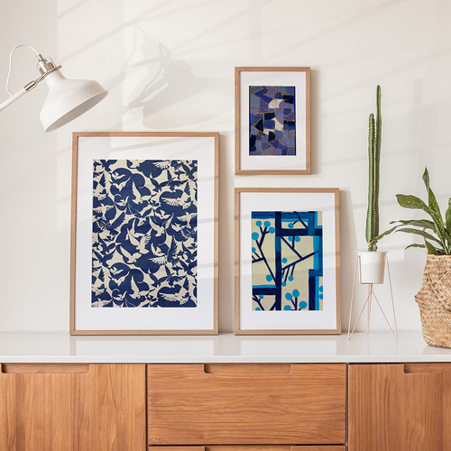 NO.84】ステンドグラスのような幾何学絵画アートポスター☆青紫