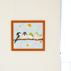和紙のちぎり絵 原画『春の集合写真』エナガ スズメ メジロ ウグイス　鳥/野鳥 3枚目の画像
