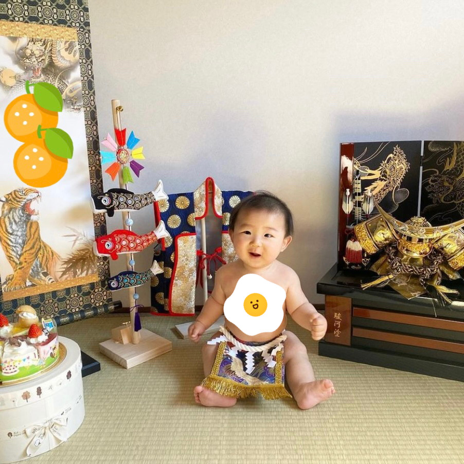 【名入れOK】赤ちゃん化粧まわし「えびすこくん」《青の青海波と鶴》男の子のマンスリーフォト記念撮影衣装