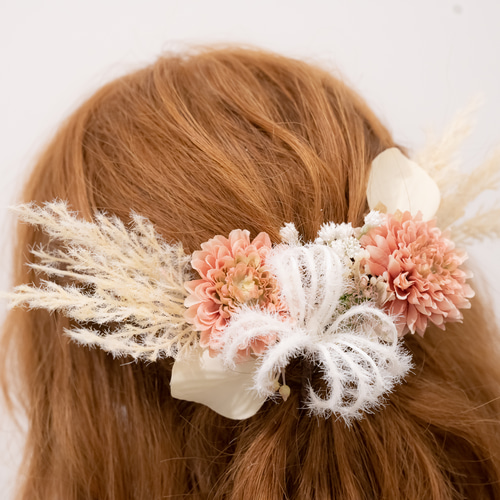 卒業式袴の髪飾り・ハーフアップW 】白・グレー・ベージュ・くすみ 