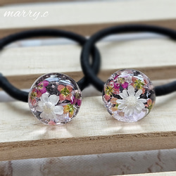 《2本セット》ゆめかわ琉球ガラスとお花の玉飾りヘアゴム♡marry.c's handmadeaccessory 4枚目の画像