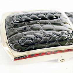 日本製　クロコダイル　３５㎜巾　上質　チタン金具　三つ編みメッシュ縫い込み Lサイズ　ベルト　エキゾチックレザー　 5枚目の画像