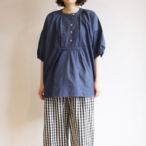 リネン素材 お尻が隠れる丈のブラウス 5分袖チュニック 速乾 コットン