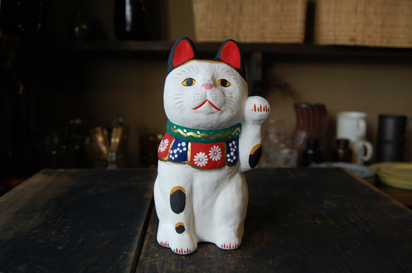 黒い招き猫 約30cm 陶器製アンティーク幸運を呼ぶ