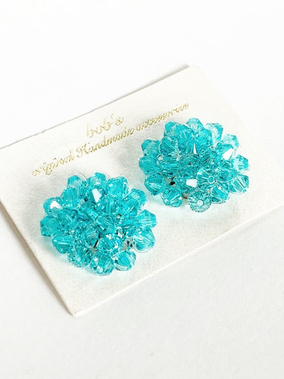 スワロフスキーflower pierce/earring*ライトターコイズブルー　 1枚目の画像