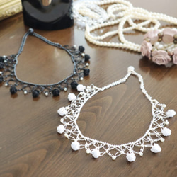 OYA crochet 45cm Necklace [ROSE Pearl] Black 第4張的照片