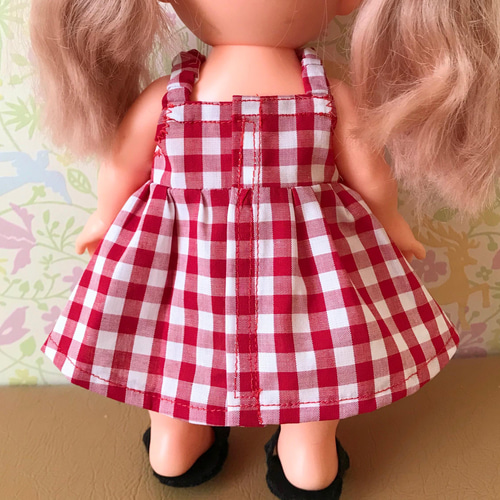赤チェックのフレアワンピース＊ドール服 ソランちゃん ソランちゃん服