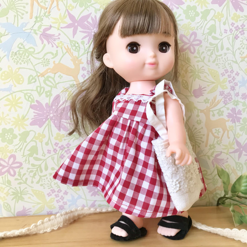 赤チェックのフレアワンピース＊ドール服 ソランちゃん ソランちゃん服