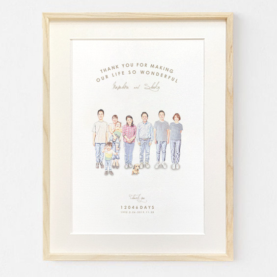 家族の並んだ子育て感謝状_________還暦　古希　喜寿　傘寿　米寿　結婚記念日　ウェルカムボード　結婚式　結婚祝い