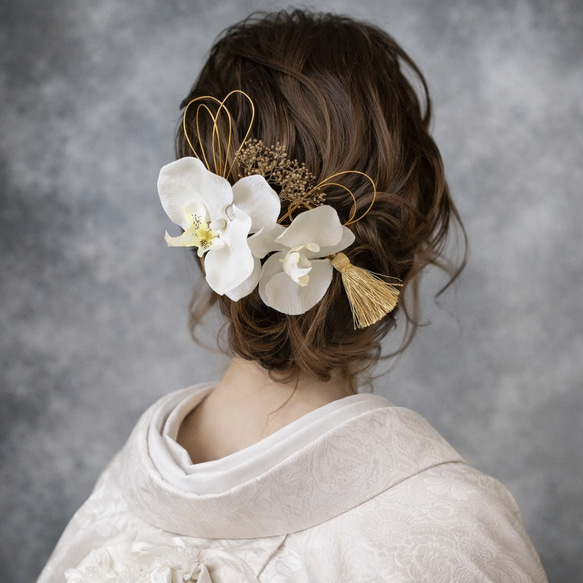 ドライフラワー 髪飾り 結婚式 花 人気】胡蝶蘭髪飾り 和装ヘア飾り ドライフラワー 結婚式 水引き 成人