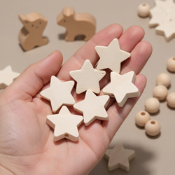 【スター 10個】星 ナチュラル ウッドビーズ 丸 穴2〜3mm 木目 天然 木製 約20×19mm前後 2枚目の画像