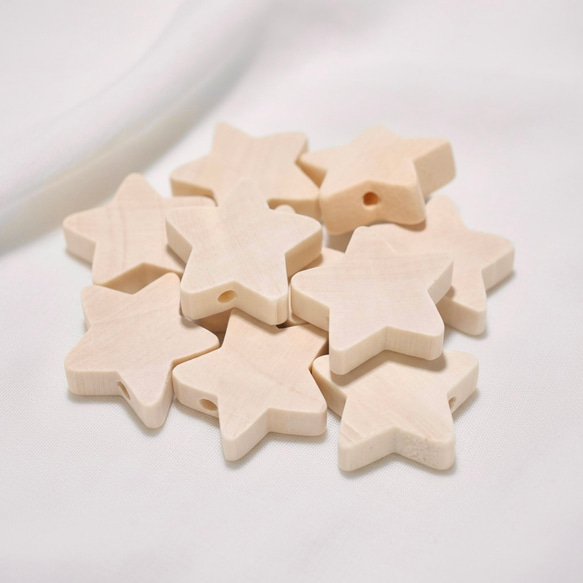 【スター 10個】星 ナチュラル ウッドビーズ 丸 穴2〜3mm 木目 天然 木製 約20×19mm前後 3枚目の画像
