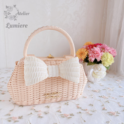 エレガントでレディーなリボンかごバッグ〜 (ナチュラル×ホワイト