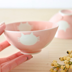陶器 茶碗 4個セット ピンクと白 お茶碗中サイズ（桜ピンク）白ねこ水玉【在庫有】 茶碗・めし碗