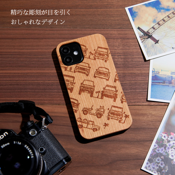 おしゃれな木製 iphoneケース レトロシリーズ 車 ねこ 15 14 13 12 pro ウッド SE 11 X 2枚目の画像