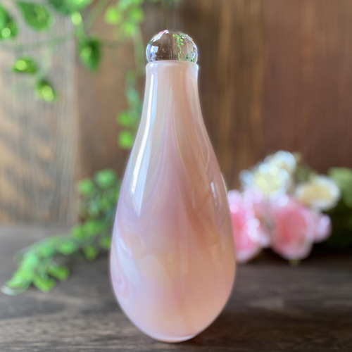 ヴィンテージ　花器　花瓶　ピンク　マーブル　ガラス マーブルの涙のフラワーベース ピンクベージュ 一輪挿し 花器