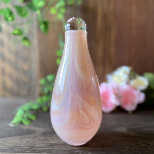 ヴィンテージ　花器　花瓶　ピンク　マーブル　ガラス