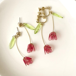 Hand madeイヤリング♪薔薇とチューリップイヤリング Hand madeイヤリング♪薔薇とチューリップイヤリング