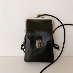 姫路レザーがま口スマホポシェット◇黒 カード入れ 母の日ギフト2025