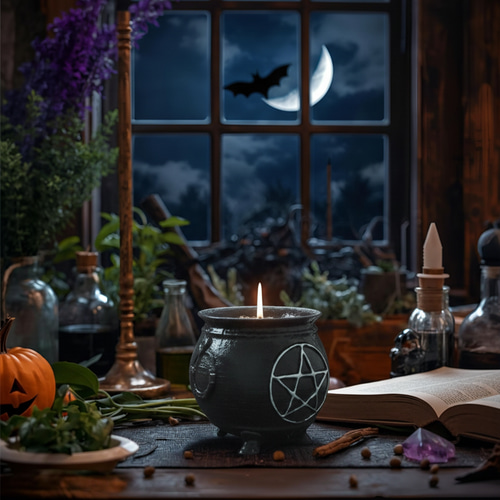 ‍♀️魔女の蜜蝋ポットキャンドルペンタグラムの魔女鍋ハロウィンにも