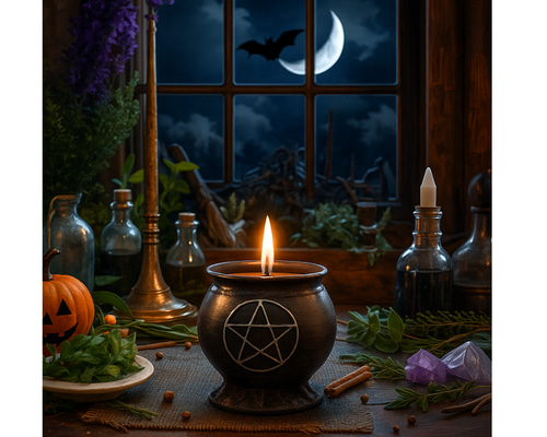 ‍♀️魔女の蜜蝋ポットキャンドルペンタグラムの魔女鍋ハロウィンにも