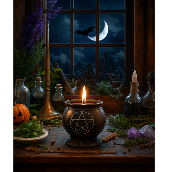 ‍♀️魔女の蜜蝋ポットキャンドルペンタグラムの魔女鍋ハロウィンにも