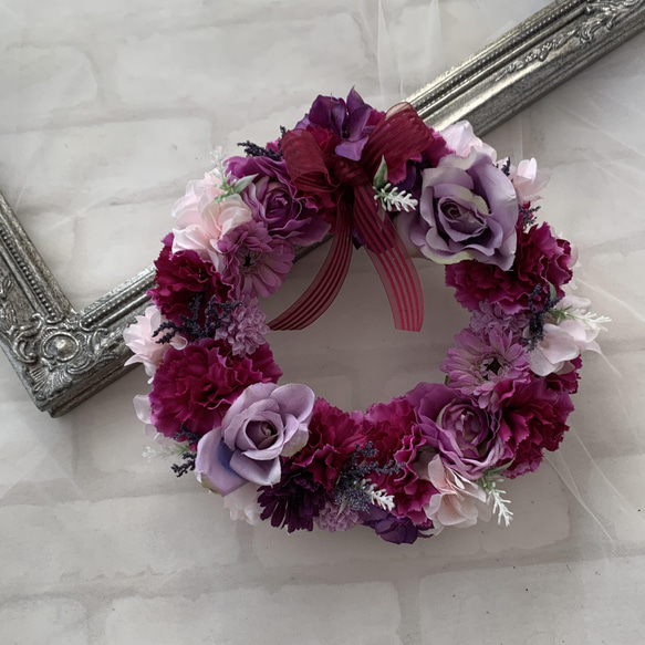 紫　リース　フラワー　25㎝　敬老の日　パープル　 6枚目の画像