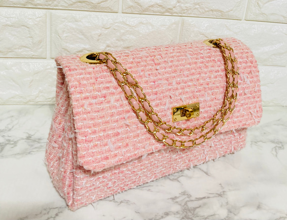 桜色・桃色ピンクのリントンツイード 2wayショルダーバッグ 選べる