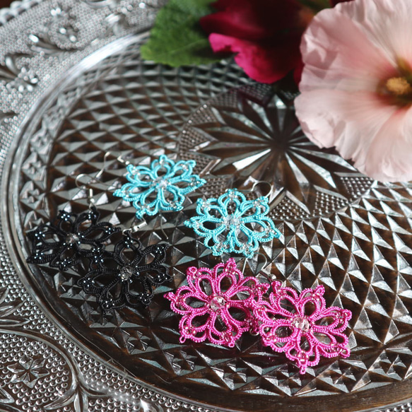 OYA Tatting lace earrings [ORCHID] Fuchsia Pink 第5張的照片