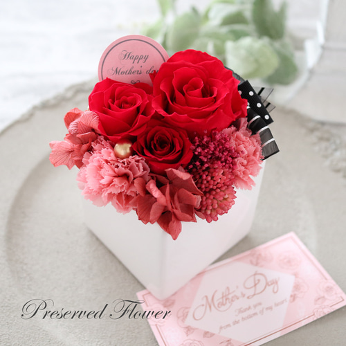 選べるメッセージ ｜赤いバラとカーネーションの華やかな