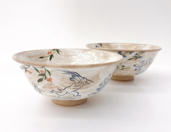 【清水焼】鳥獣戯画　飯碗（青） 7枚目の画像