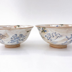 【清水焼】鳥獣戯画　飯碗（青） 6枚目の画像
