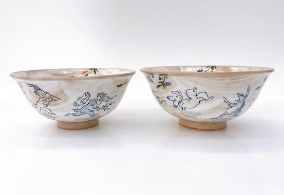 【清水焼】鳥獣戯画　飯碗（青） 6枚目の画像