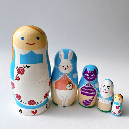 受注制作】青空頭巾マトリョーシカ☆大きいアリスと小さいアリス