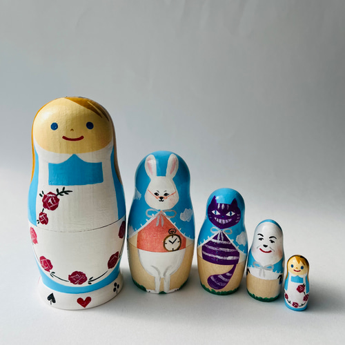 受注制作】青空頭巾マトリョーシカ☆大きいアリスと小さいアリス