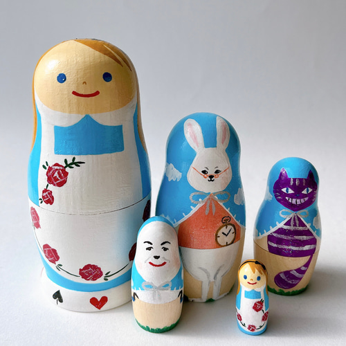 受注制作】青空頭巾マトリョーシカ☆大きいアリスと小さいアリス