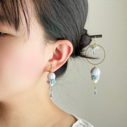 紫陽花ラプソディ＊巻き玉ピアス・イヤリング 刺繍糸で仕立てた