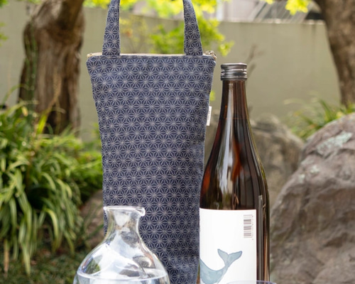 日本酒・ワインバッグ≪保冷シート付き≫／和柄紺、スパークリング