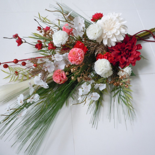 スワッグ　ブーケ　和装　造花　お正月飾り　フラワー　特大　ダリアスワッグ 数量限定！在庫処分セール 売り切れ御免 ブーケ スワッグ 和装