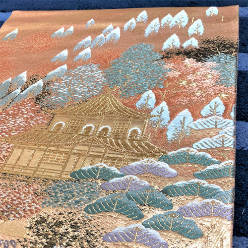 帯のタペストリー 京風景文様 帯リメイク167 タペストリー