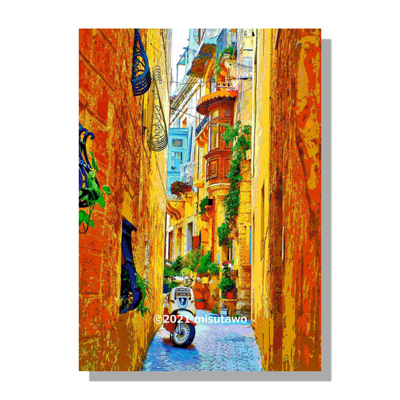 【選べる3枚組ポストカード】イタリア マルタ島の小道【作品No.171】 1枚目の画像