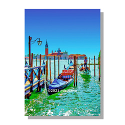 【選べる3枚組ポストカード】イタリア ヴェネツィアのゴンドラ乗り場【作品No.173】 1枚目の画像