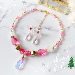 再販 ＊little princess＊Jewel - pink キッズイヤリング キッズネックレス セット クリスマス 1枚目の画像