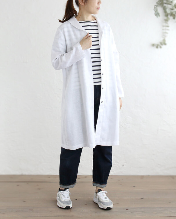 《販売終了》リネン ショールカラー 2wayシャツコート 羽織り （ホワイト）CO01. 3枚目の画像
