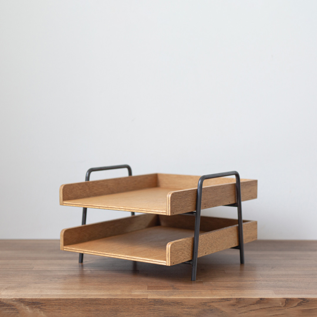 タテ型 アイアン２段書類ラック【ナチュラルカラー】