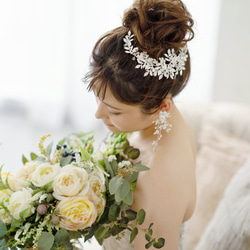 ヘッドドレス 結婚式　花嫁 ヘアアクセサリー ヘッドアクセサリー ウェディング ブライダル　フラワー　リーフ　小枝 2枚目の画像