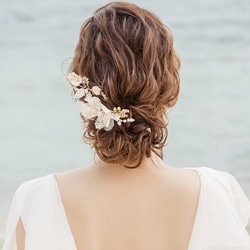 ヘッドドレス 結婚式　花嫁 ヘアアクセサリー ヘッドアクセサリー ウェディング ブライダル　フラワー　リーフ　小枝 5枚目の画像