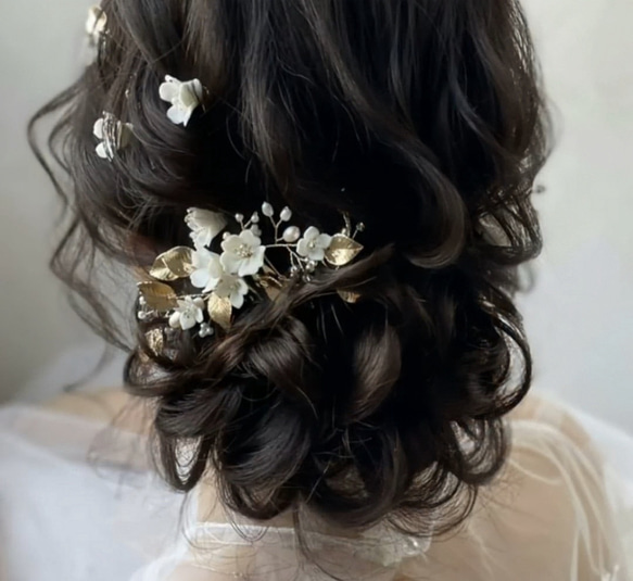 ヘッドドレス 結婚式　花嫁 ヘアアクセサリー ヘッドアクセサリー ウェディング ブライダル　フラワー　リーフ　小枝 8枚目の画像