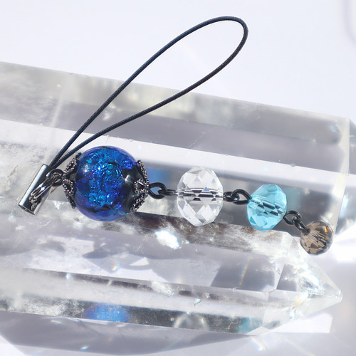 ストラップ 根付 ほたる玉 光る とんぼ玉 ブルー 携帯ストラップ